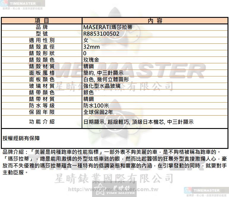 [星晴錶業]MASERATI手錶,32mm,R8853100502白色幾何立體圖形錶面玫瑰金錶殼銀色精鋼錶帶款, , large