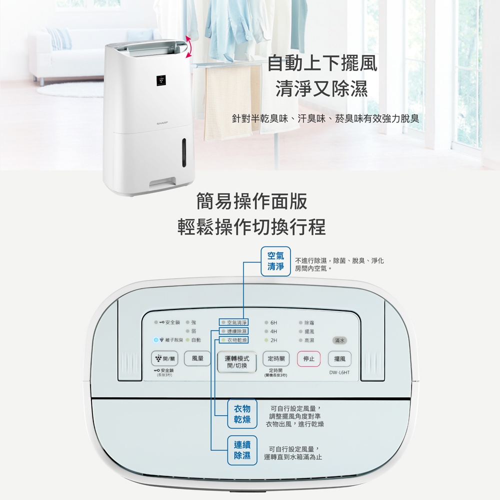SHARP 夏普 8坪 一級節能 自動除菌離子 強效除濕機 DW-LT6HT-W, , large