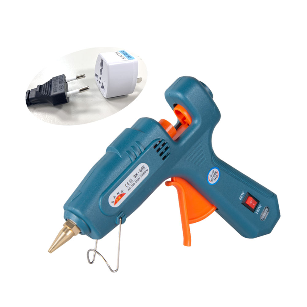 Dual-temperature 60/100W hot melt glue gun with round plug (European standard) + adapter, , large