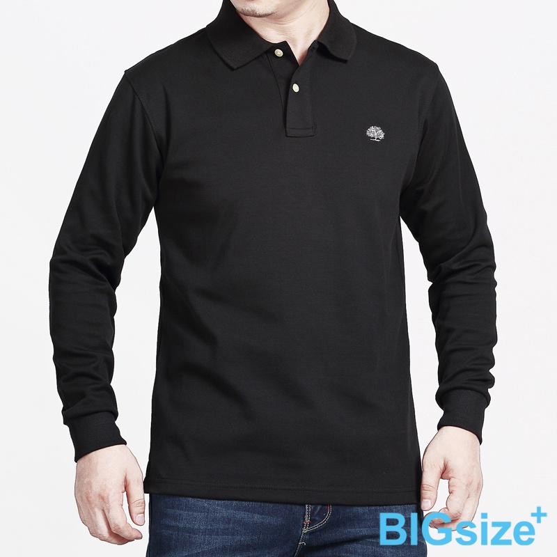 大尺碼-彈力-素面-長袖POLO衫-黑/灰/墨綠/藍-0201207, 01黑, large