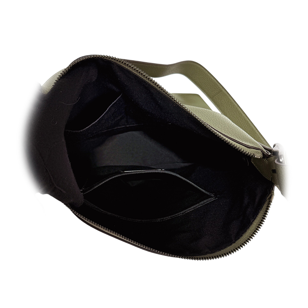 COACH Val 黑字荔枝皮革斜背水桶包/軍綠色, , large