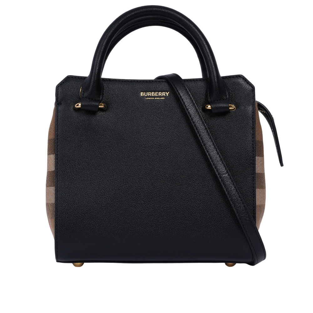 BURBERRY Banwell 帆布及牛皮手提/斜背迷你二用包/黑色/棕色, , large