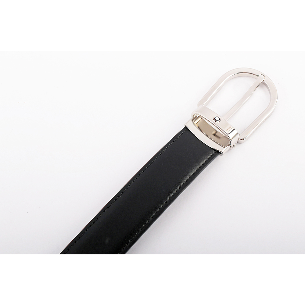 Montblanc 萬寶龍 馬蹄型亮面鍍鈀針式搭扣雙面可用皮帶/黑色/棕色, , large