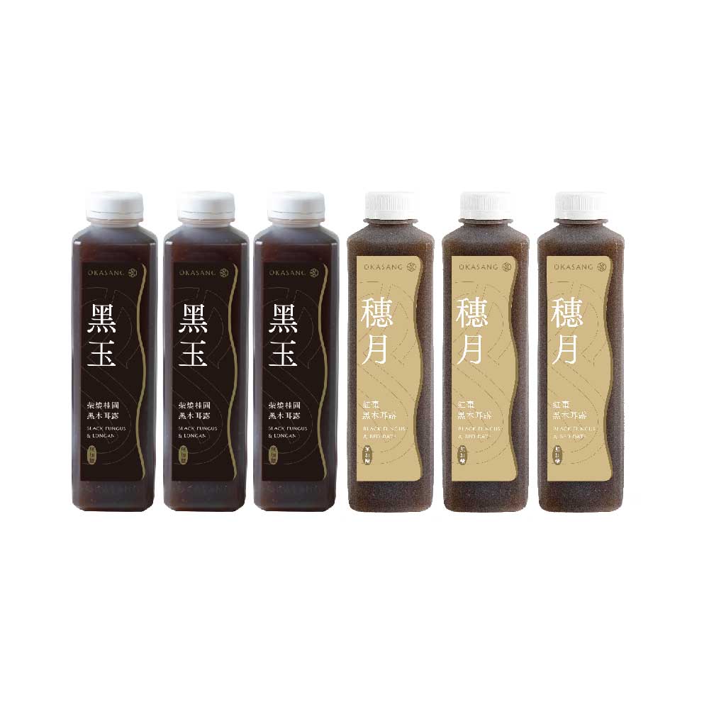 OKASANG  No added sugar  black fungus drink set ｜1000ml*6(Black fungus & Longan*3、Black fungus & Red date*3), , large