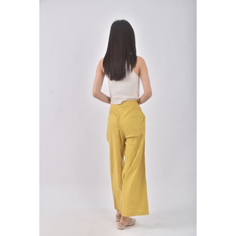 (2XL) etaris steage高腰質感棉質黃色長褲二手衣, , large