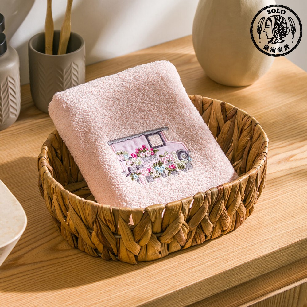 【SOLO Vintage】LCW Home 50x80cm Flower Truck Embroidery Towel 100% Cotton Absorbent, , large