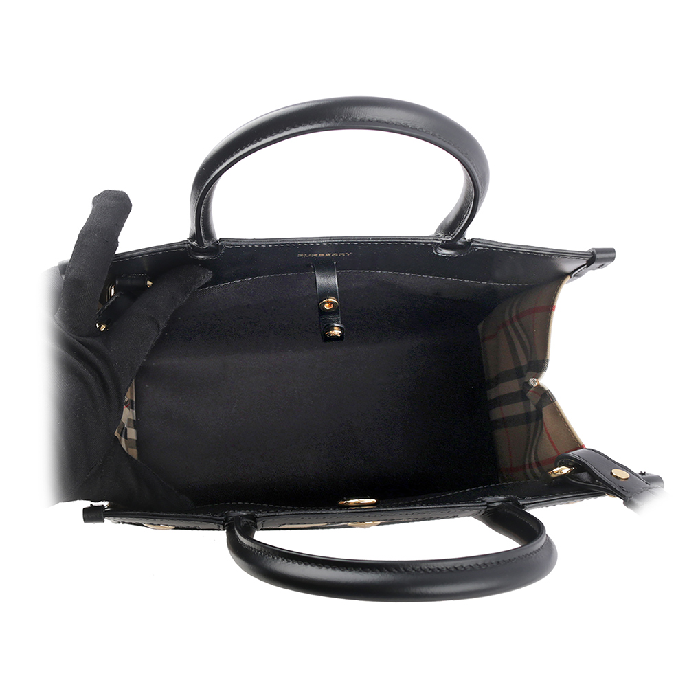 BURBERRY Title 格紋帆布及小牛皮小款手提/斜背二用包/暗土色, , large