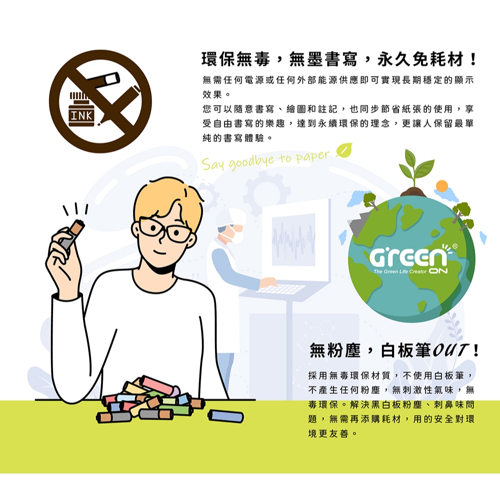 【Green Board】58吋磁性電紙板 極淨無塵白板 商務會議電紙板 局部清除電子白板 教學授課白板, , large