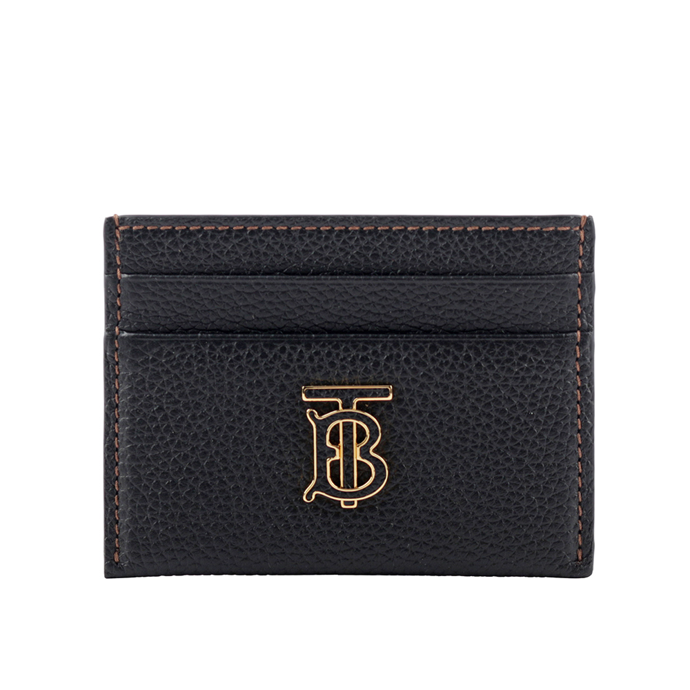 BURBERRY TB 標誌粒紋牛皮4卡名片/卡片夾/黑色, , large