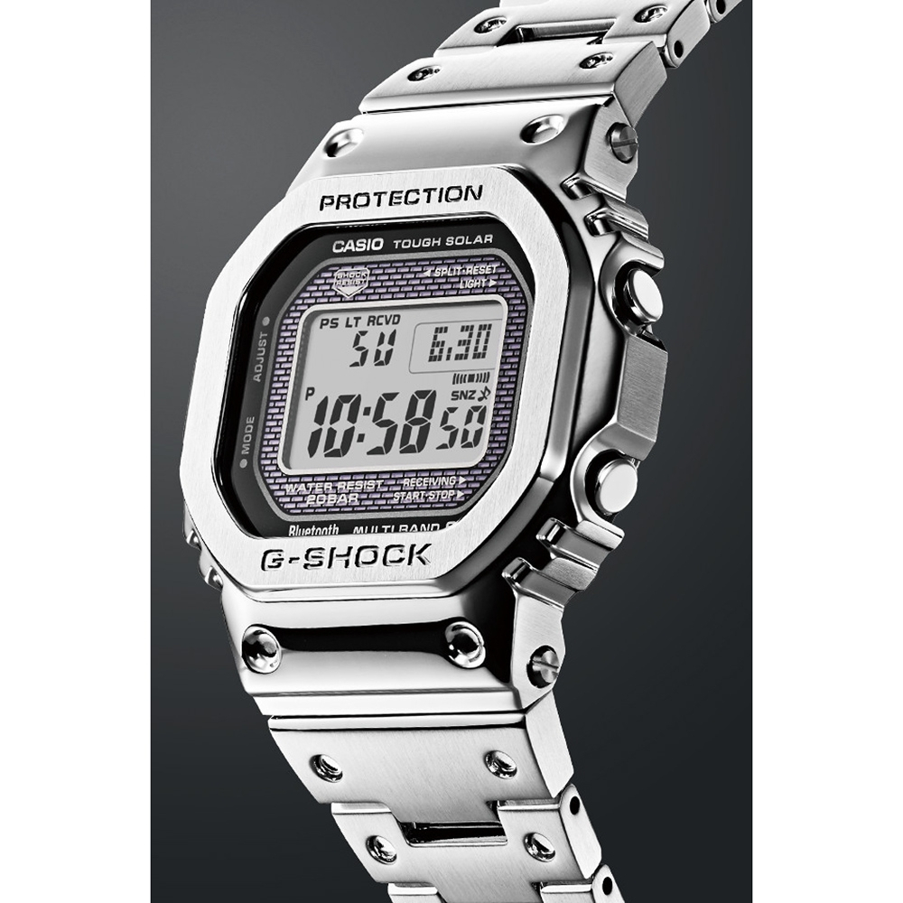 CASIO 卡西歐 G-SHOCK 全金屬太陽能電波手錶-銀 GMW-B5000D-1, , large