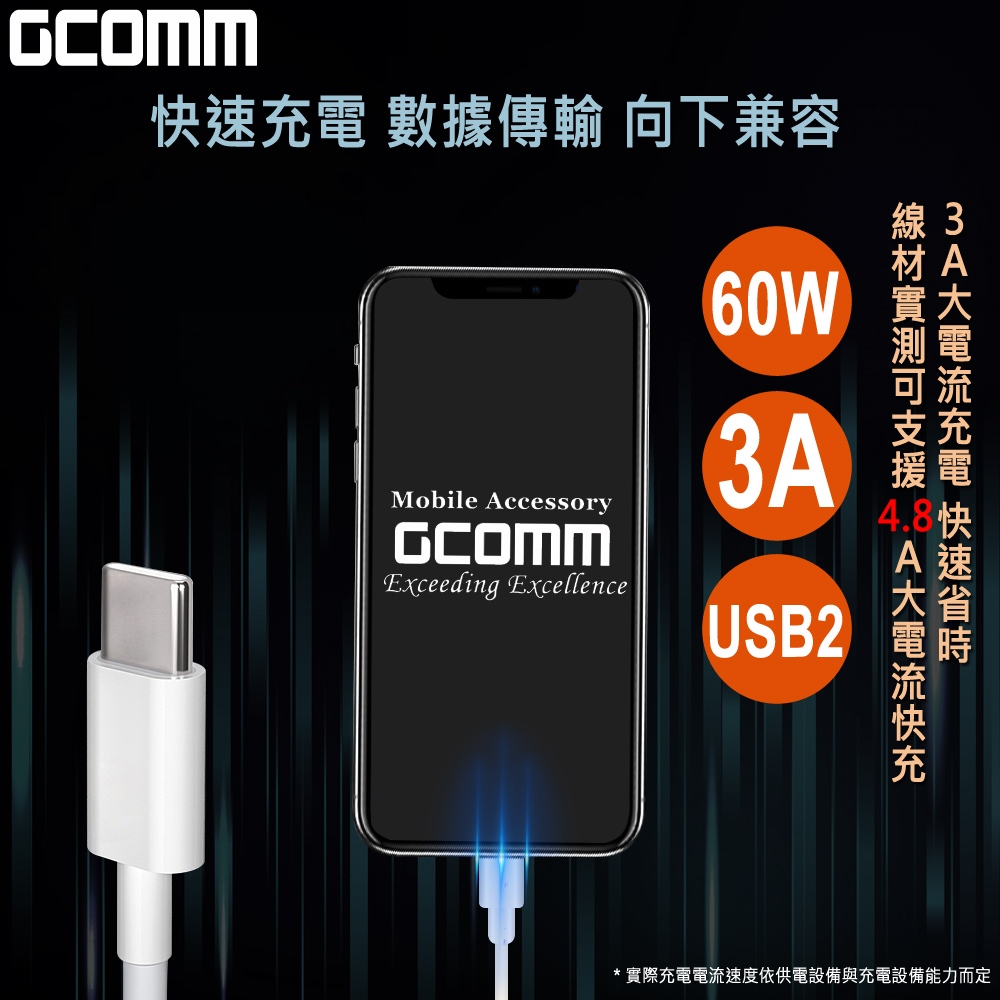 GCOMM Type-C to Type-C 60W 4.8A 快充TPE數據線, , large