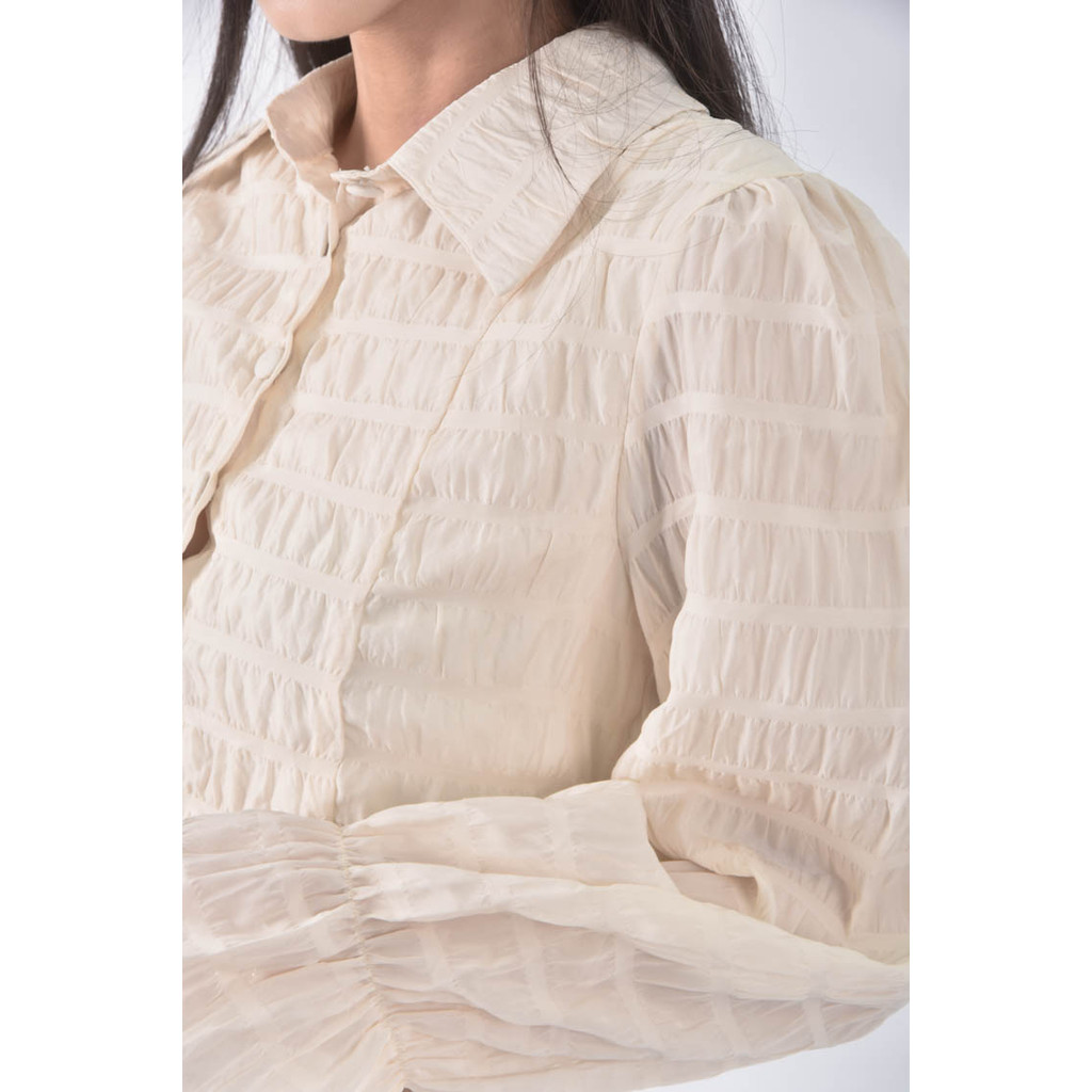 (S) design vogue質感綁帶造型杏色長袖上衣二手衣, , large