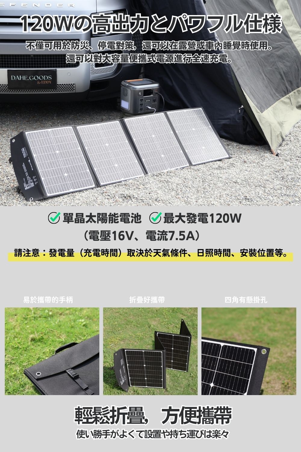 【MIRENEX】emirai EMRS120｜120W 太陽能充電板｜適用大部分儲能電站、手機、平板充電, , large