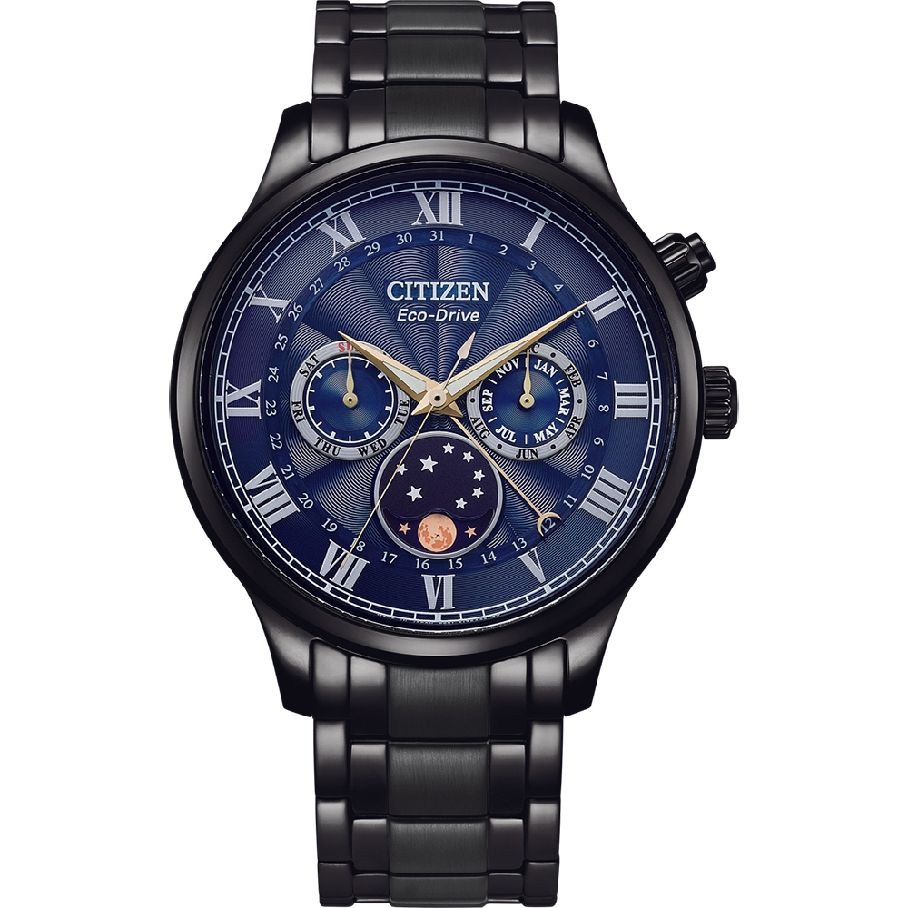 CITIZEN 星辰 亞洲限定 光動能紳男月相手錶 AP1055-87L, , large