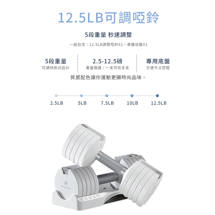 BYZOOM Fitness Pure Series 可調式啞鈴 25LB 5段重量秒速調整 宅配免運 公司貨 一年保固, , large