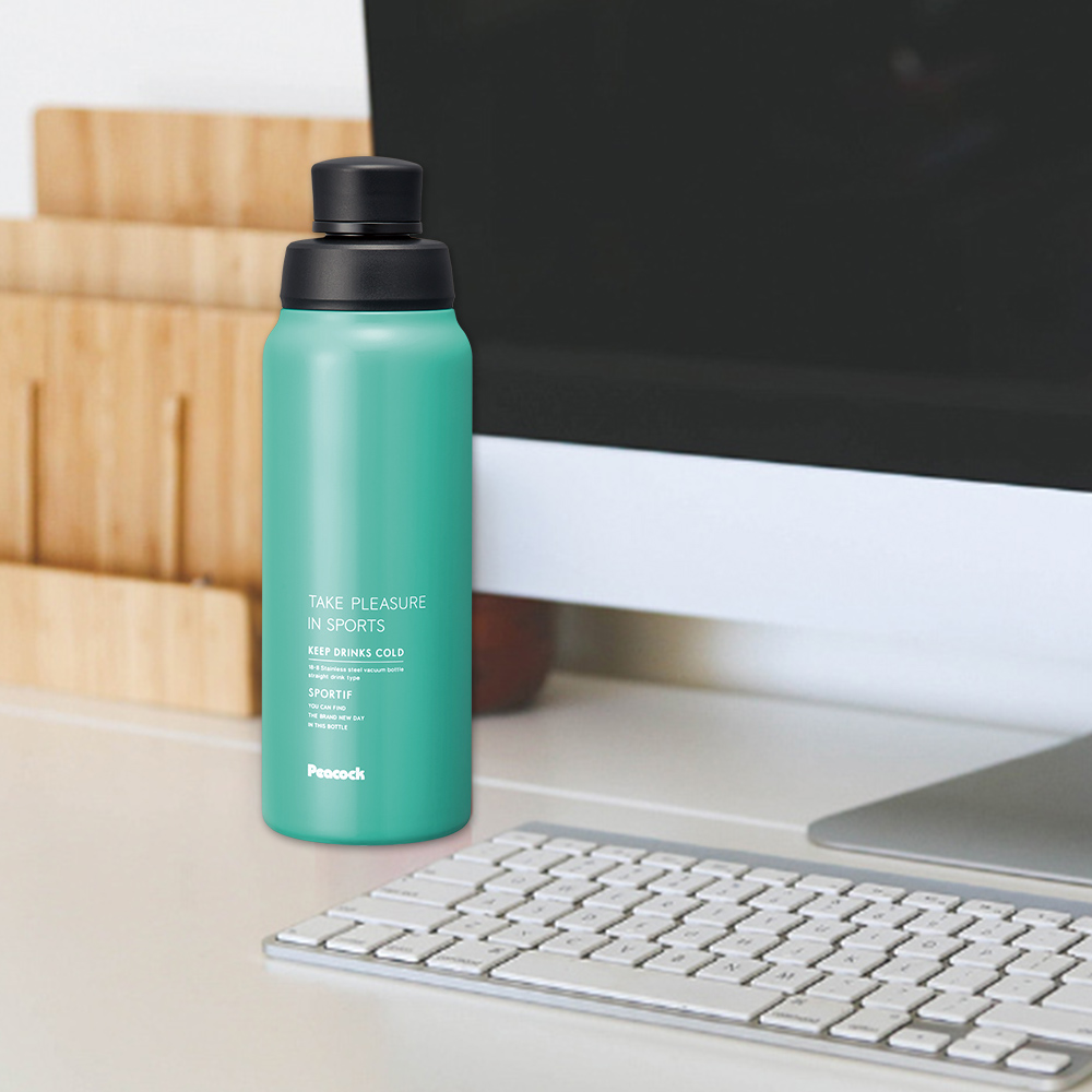 【日本孔雀Peacock】運動暢快直飲不鏽鋼保冷專用保溫杯600ML(直飲口設計)-淺草綠, , large