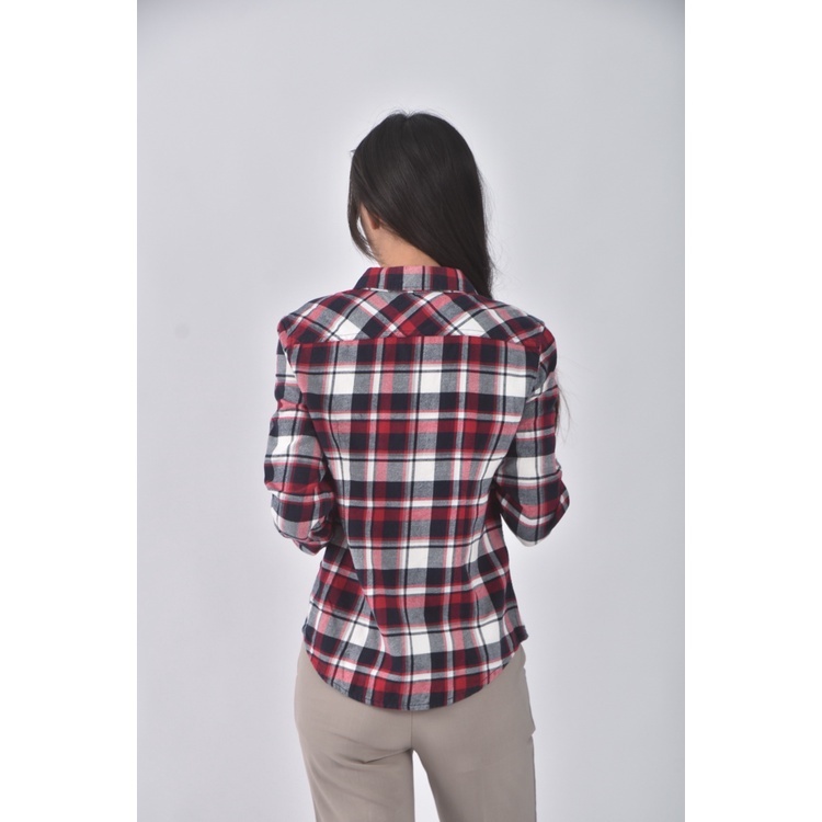 (S) lativ質感棉質純棉格紋紅色長袖上衣二手衣, , large