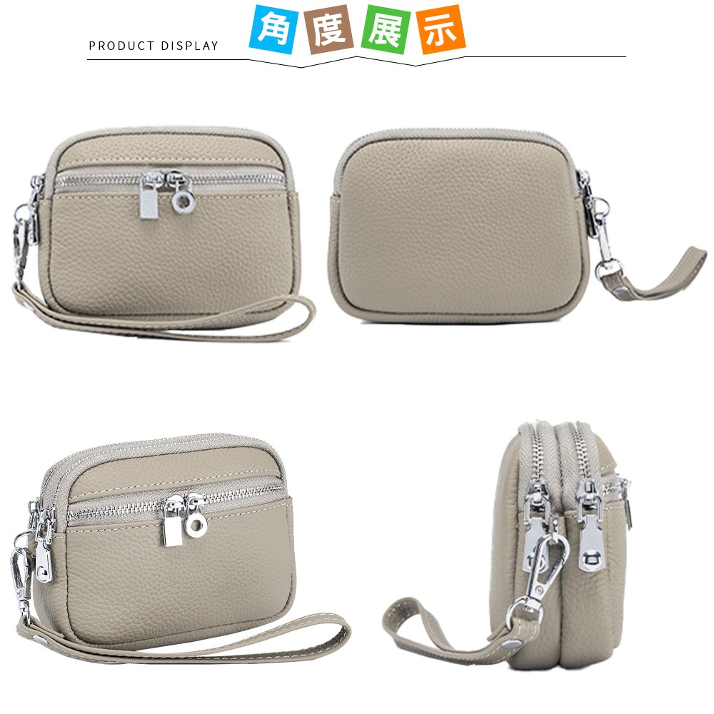 SPRING-真皮頭層牛皮雙拉鍊零錢包真皮頭層牛皮手拎錢包-多色, , large