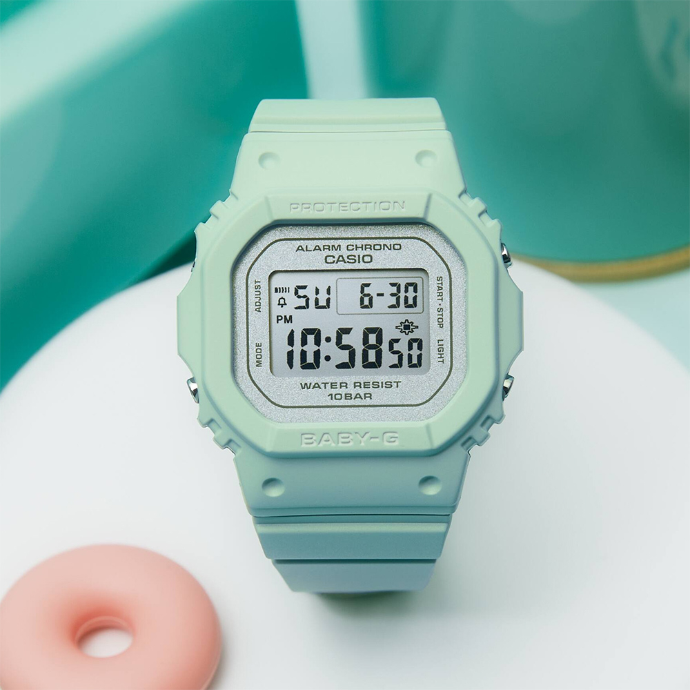 CASIO 卡西歐 BABY-G 春季色彩方形女錶電子錶-鼠尾草綠 BGD-565SC-3, , large