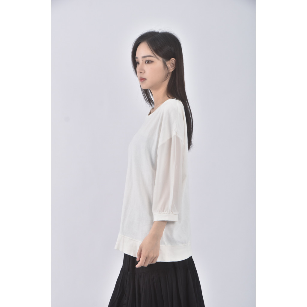 (L) lativ質感棉質圓領白色長袖上衣二手衣, , large