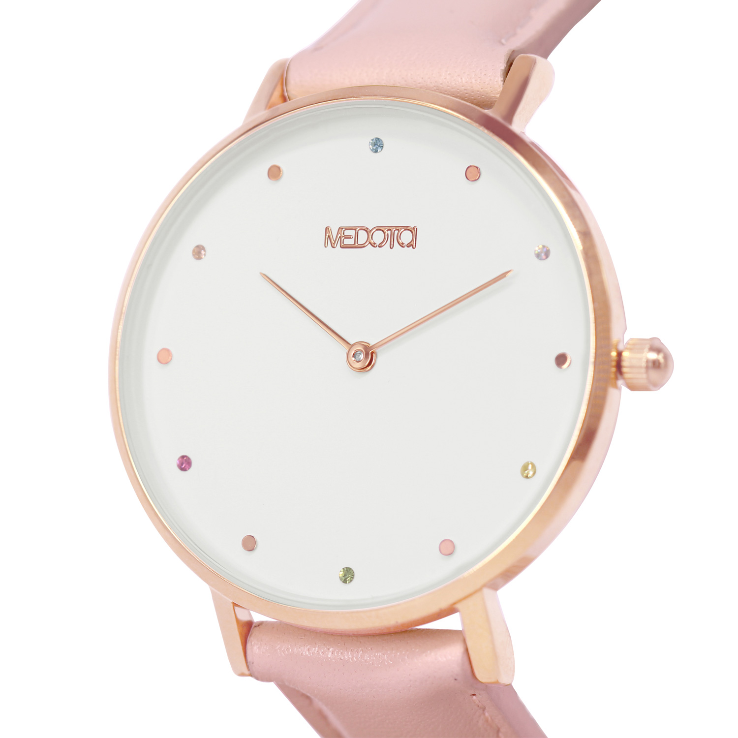 [MEDOTA] RAINBOW diamond collection pink leather strap ladies watch-Rose Gold / RO-10602, , large