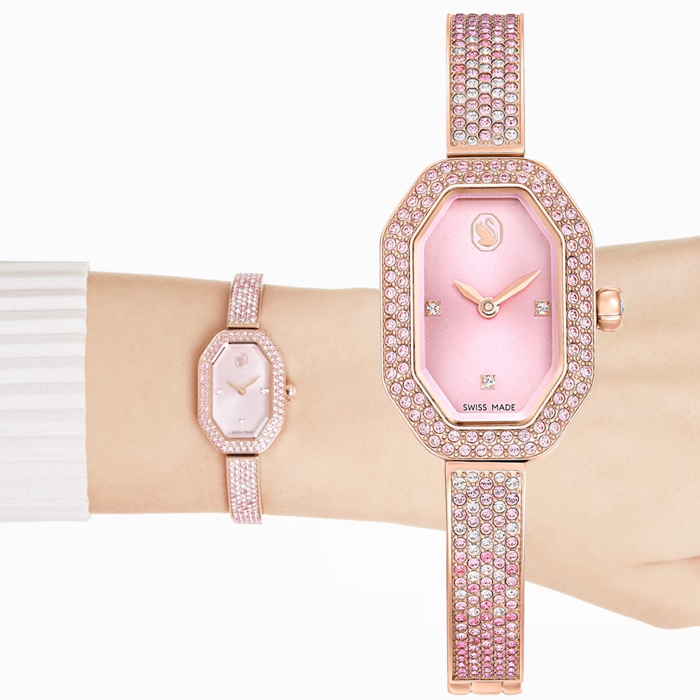SWAROVSKI 施華洛世奇 Dextera 璀璨水晶八角手鐲手錶 女錶-粉紅/31 x 19mm(5717588), , large