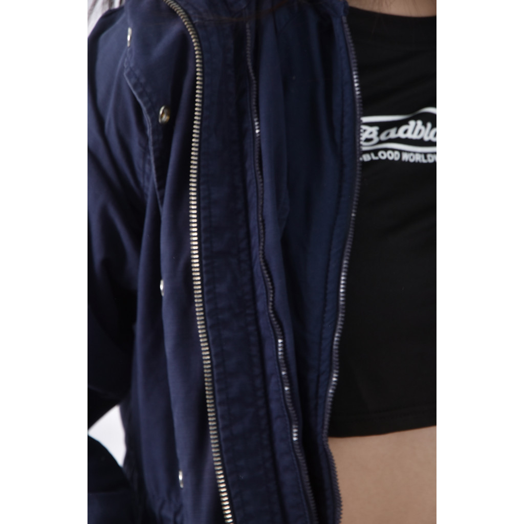 (XS（含）以下) 棉質純棉連帽可拆式藍色外套二手衣, , large