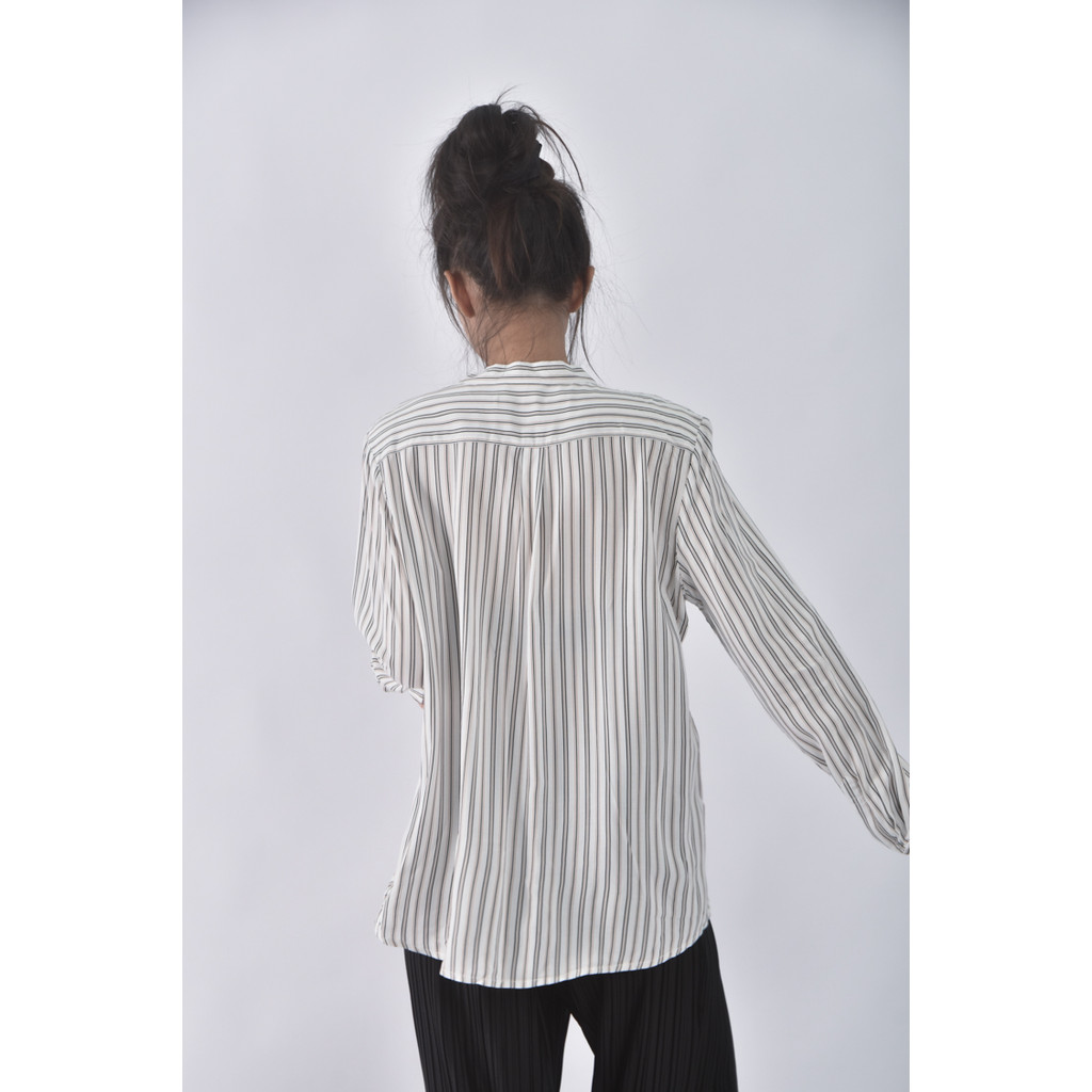 (S) net質感西裝條紋白色長袖上衣二手衣, , large