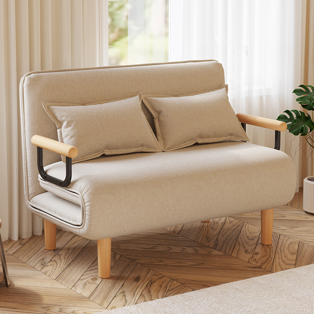 【AOTTO】120公分特大款多功能懶人折疊沙發床-米色(SF-005M), , large