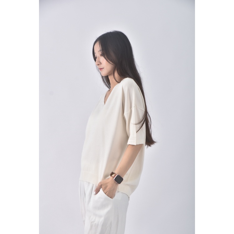 (S) kim質感V領杏色長袖上衣二手衣, , large