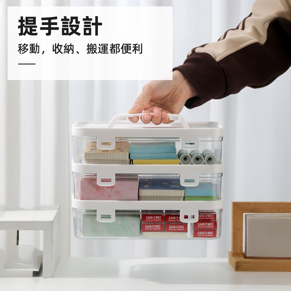 【上手家居】可疊加手提收納盒 白色三入(盒子收納盒/塑膠收納盒/帶蓋收納盒/手提收納箱/三層收納盒), , large