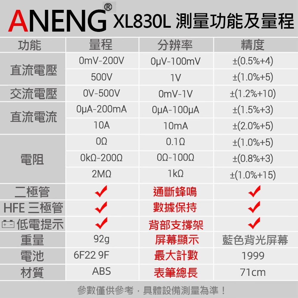 ANENG XL830L數位萬用電錶, , large