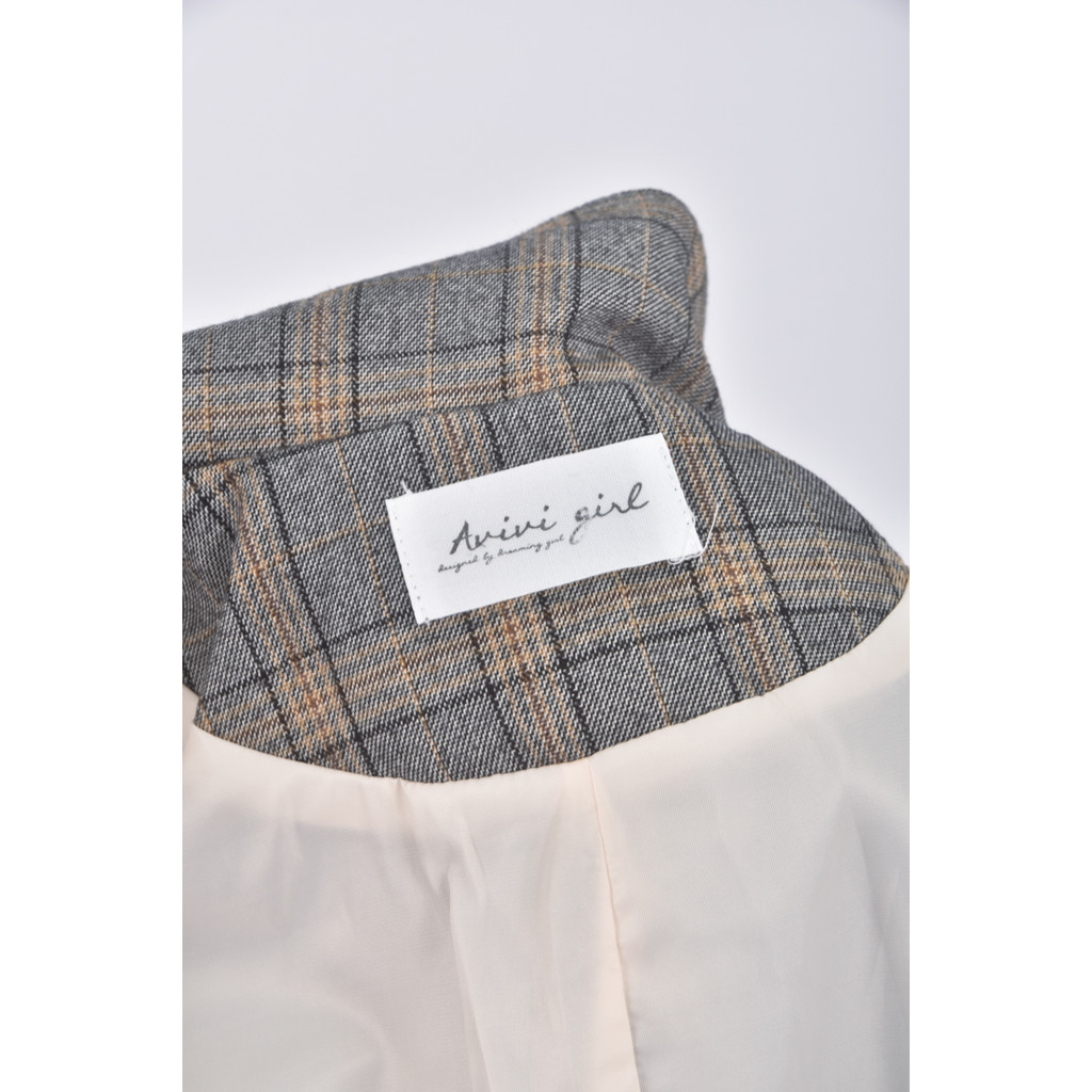 (S) 質感西裝格紋灰色外套二手衣, , large