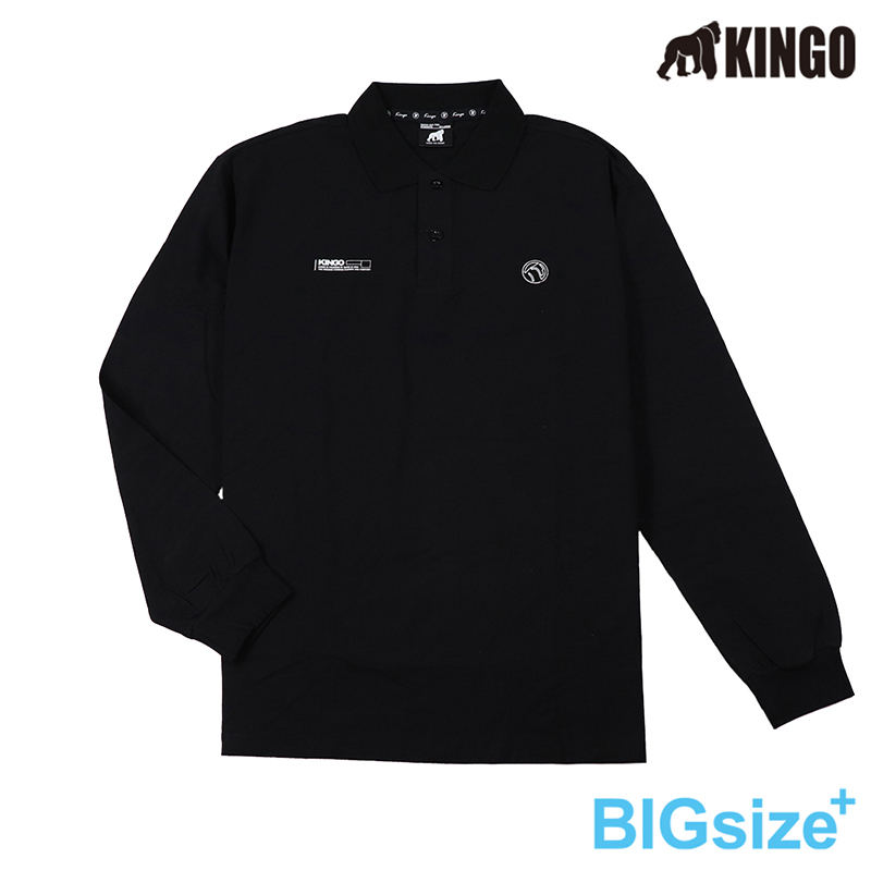 大尺碼-KINGO-男款  長袖 POLO衫-黑/暗紫/灰藍-K43202, , large