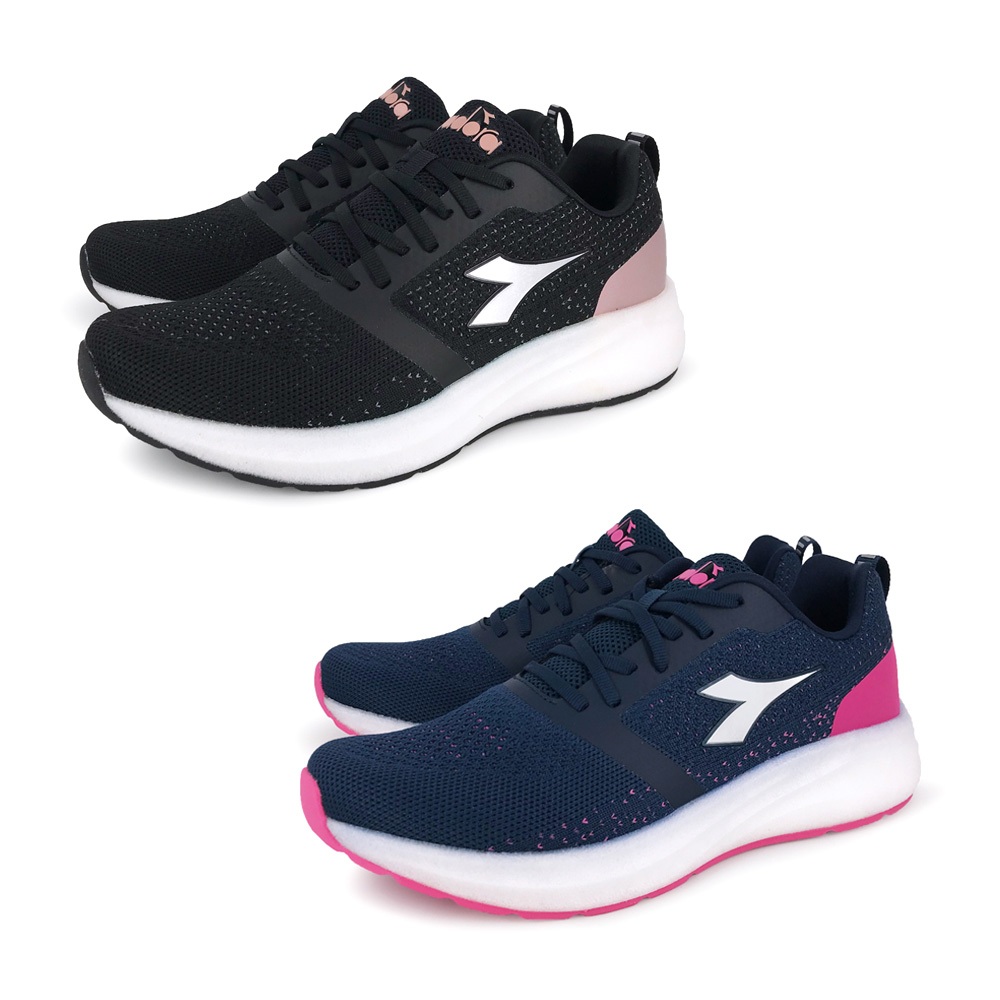 DIADORA迪亞多那 專業避震慢跑女鞋 女運動鞋 慢跑鞋 飛織 高彈 緩震 保護後跟 耐磨 止滑 黑玫瑰金 丈青桃紅, , large