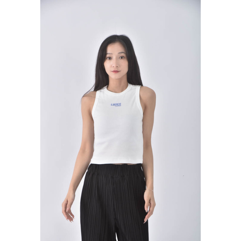 (S) 【粿粿私服】質感修身短版棉質削肩白色上衣二手衣, , large
