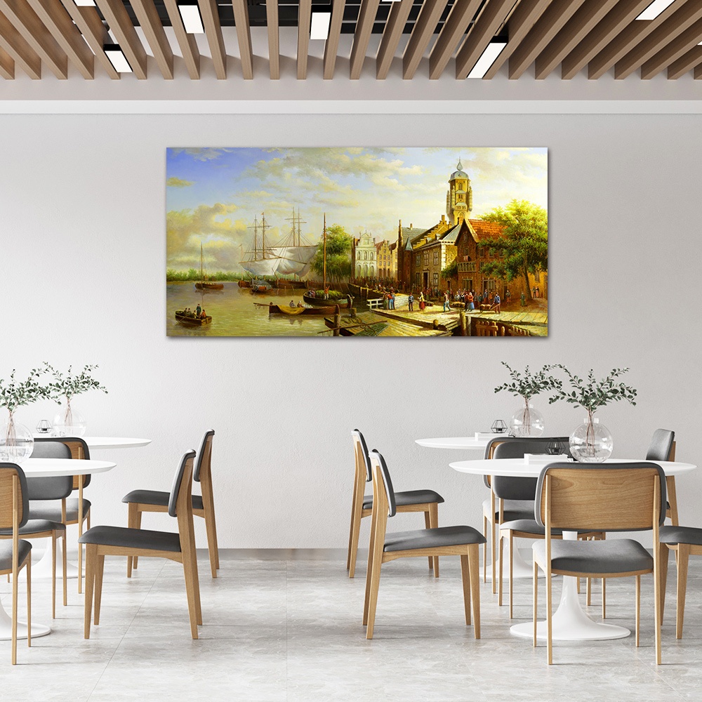 【御畫房】商貿市集 國家一級畫師手繪油畫60×120cm(VF-142), , large