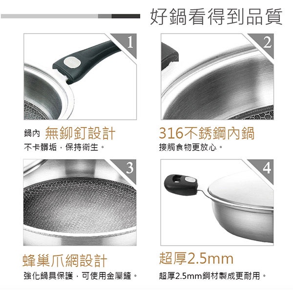 PERFECT 理想牌 金緻316不銹鋼專利不沾平底鍋附蓋IH 28cm單把-Leidea樂德兒, , large