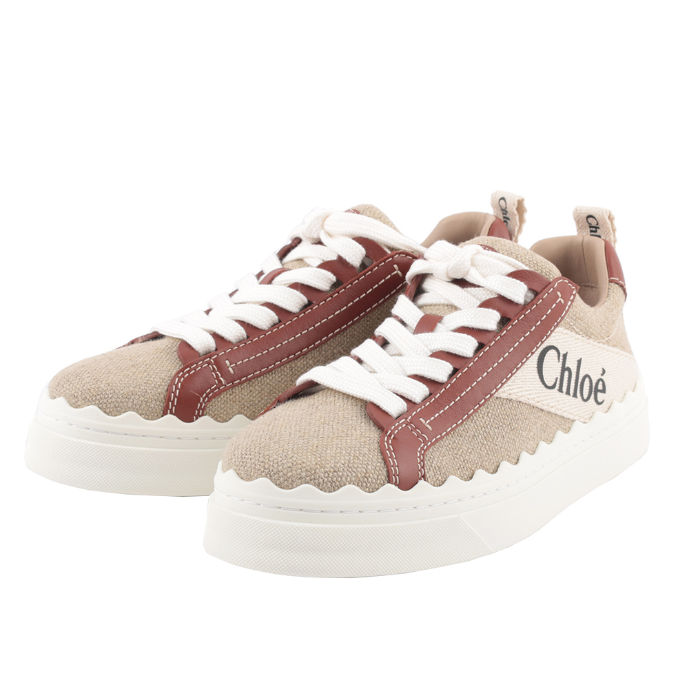 CHLOE' LAUREN 棉質拼牛皮休閒運動鞋37/白色/棕色, , large