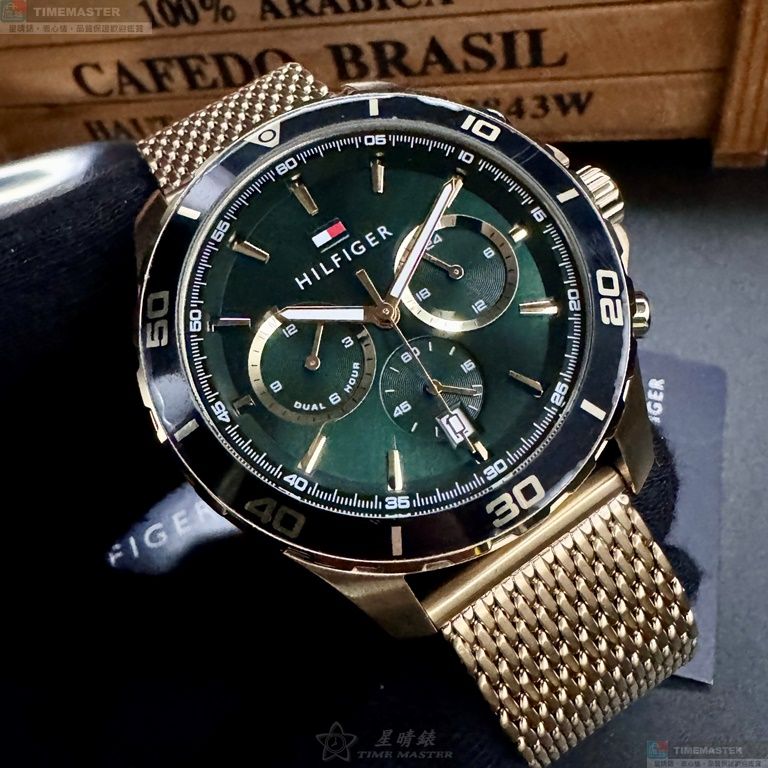 [星晴錶業]TommyHilfiger手錶,44mm,TH00054墨綠色錶面金色錶殼金色米蘭錶帶款, , large