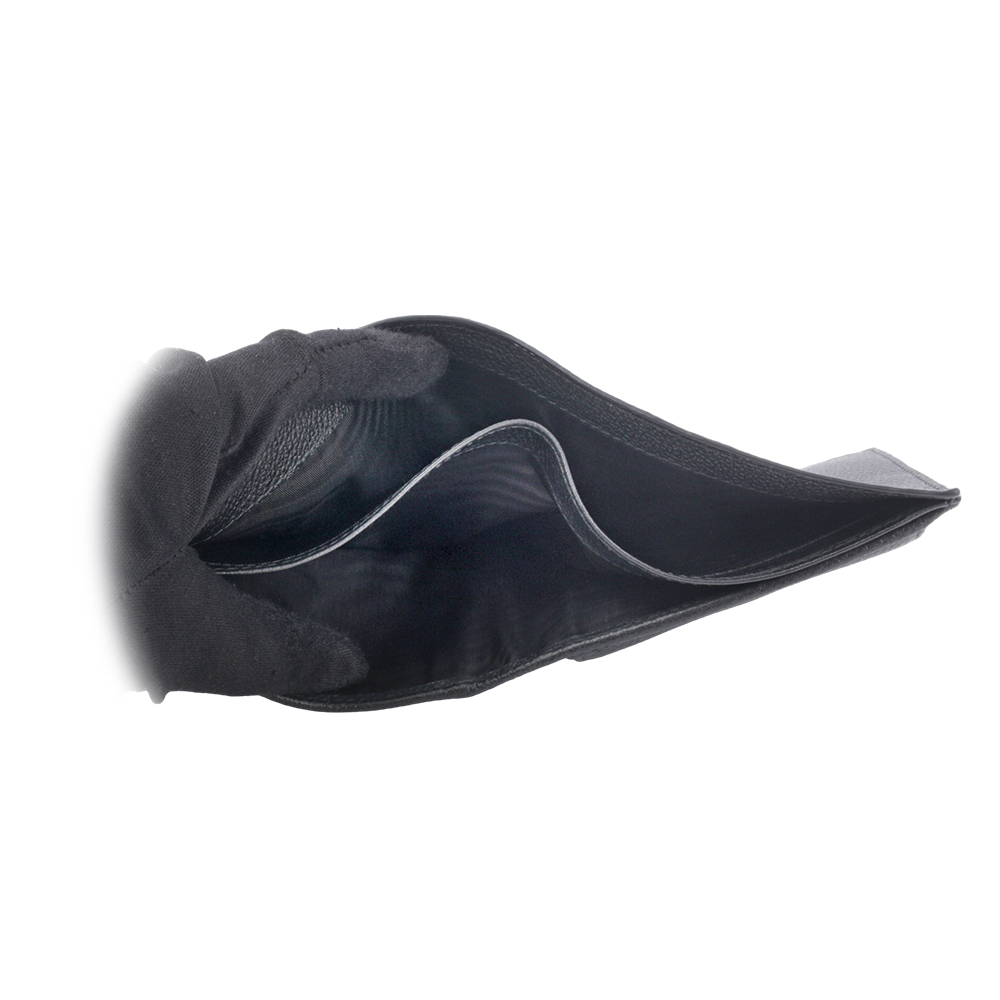 PRADA 銀字Logo 粒紋皮革對開零錢袋短夾/黑色, , large