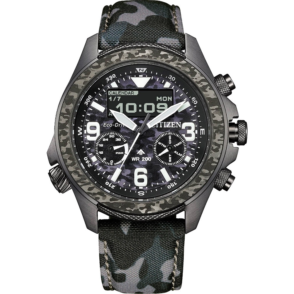 CITIZEN 星辰 Promaster 35週年限量 陸 叢林迷彩光動能液晶顯示手錶 JV1008-63E, , large