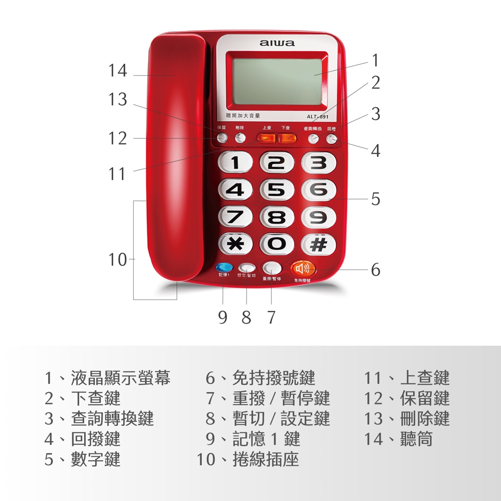 AIWA 愛華 超大字鍵助聽有線電話 ALT-891, , large