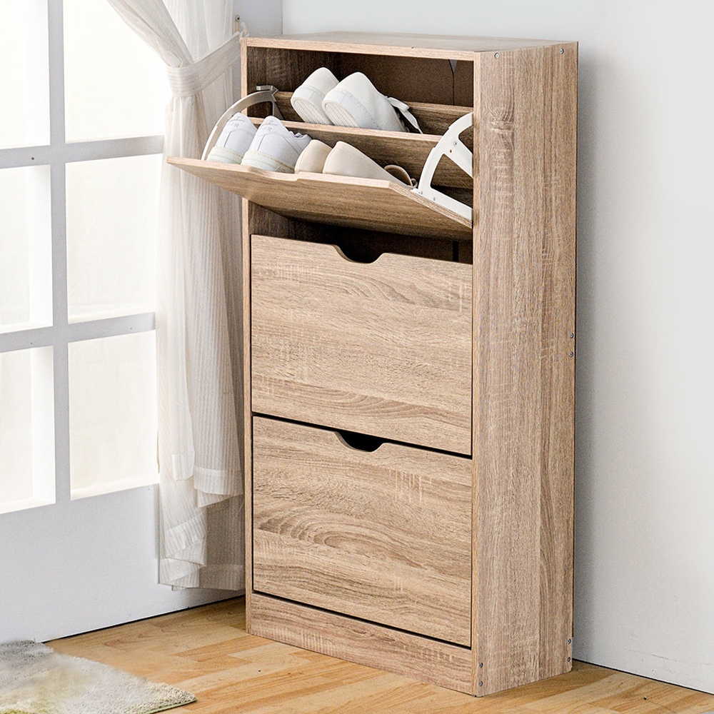 【H&R安室家】拉門三層鞋櫃(翻斗鞋櫃)SHF33A, 白色, large