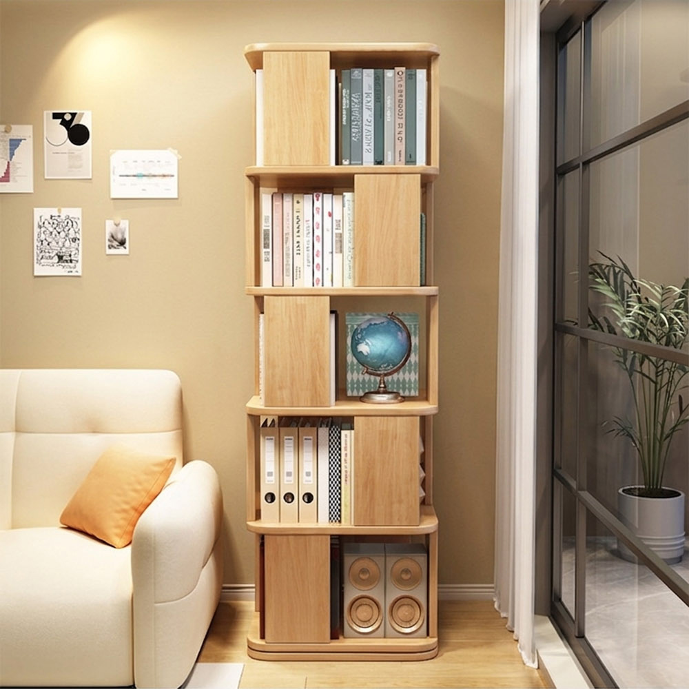 【AOTTO】簡約實木旋轉五層置物書架(WD-019), , large