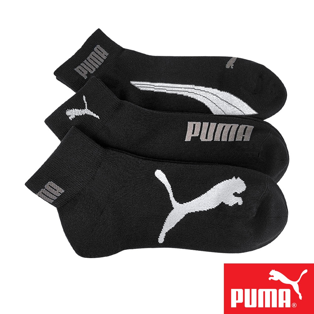 PUMA 男女款中筒襪3雙裝 彪馬 跳豹 男襪 女襪 襪子 運動襪 腳踝襪 棉襪 柔軟 棉質 舒適 高彈 耐磨 白 黑, , large