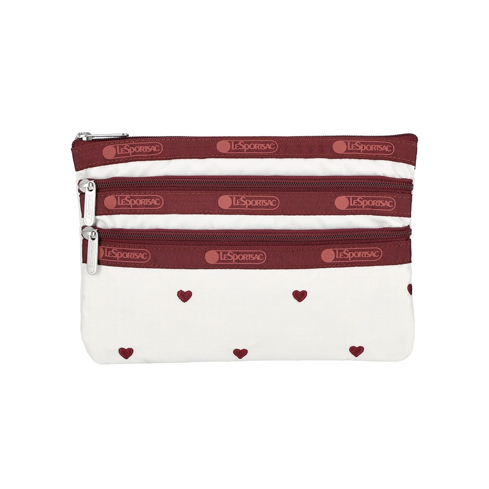 Lesportsac 3-Zip Cosmetic 三層拉鍊收納化妝包/ 莓果心刺繡, , large