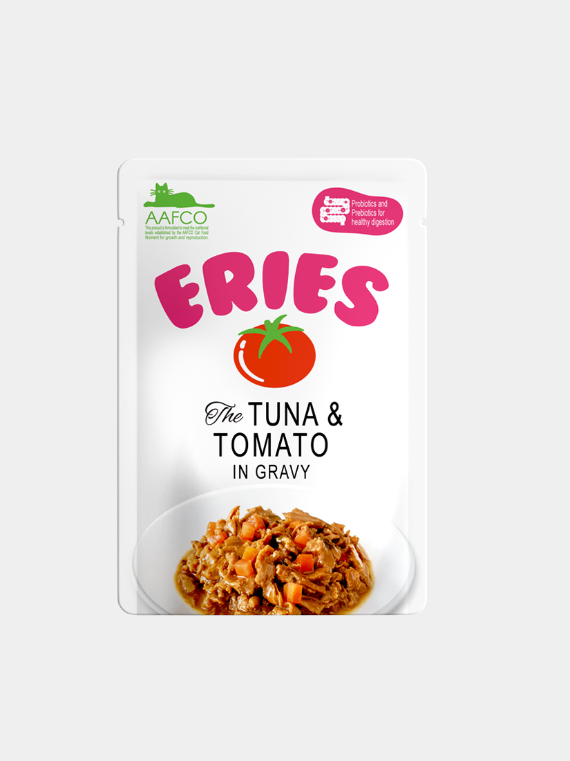 【拉拉寵物小舖】Eries 伊瑞思 貓主食餐包 鮪魚佐番茄80g 法麗 好肚肚益生元系列, , large