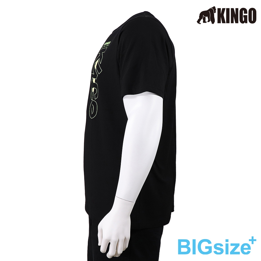 KINGO-大尺碼-男款 圓領T恤-黑-413136, , large