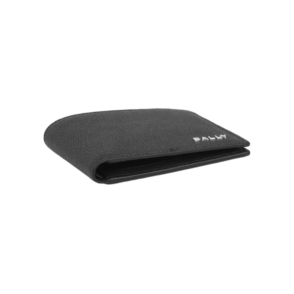 BALLY 銀字Logo 粒紋小牛皮對開證件照短夾(黑色), , large